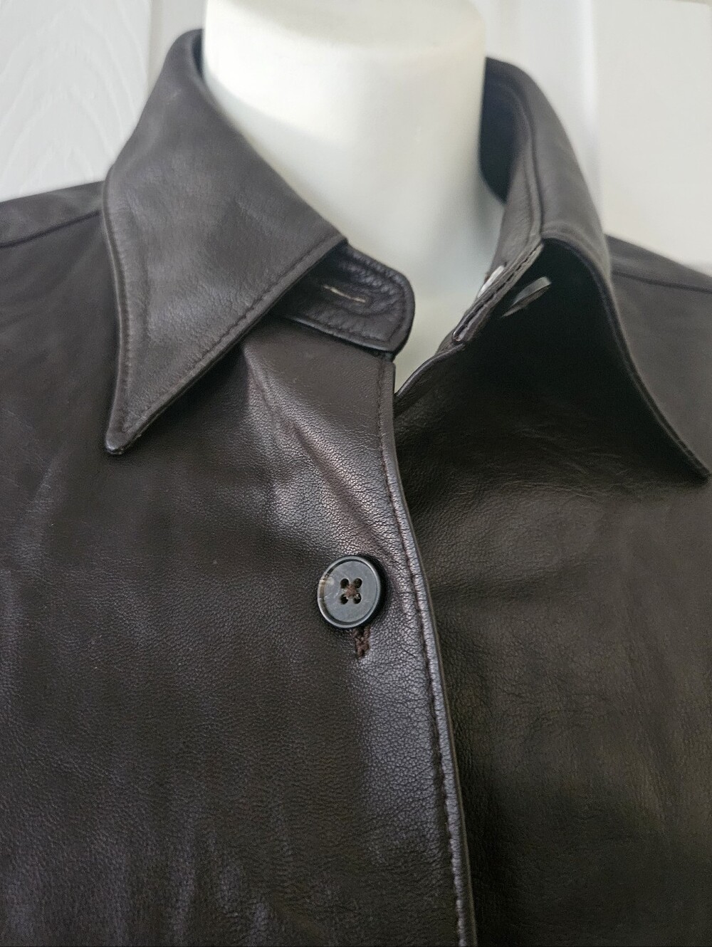 Lafayette 148 New York 100% Kid Leather Shirt Jacket Brown Sz.8
